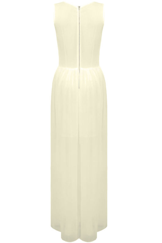 Cream Net Panel Detail Back Zip Up Maxi Dress