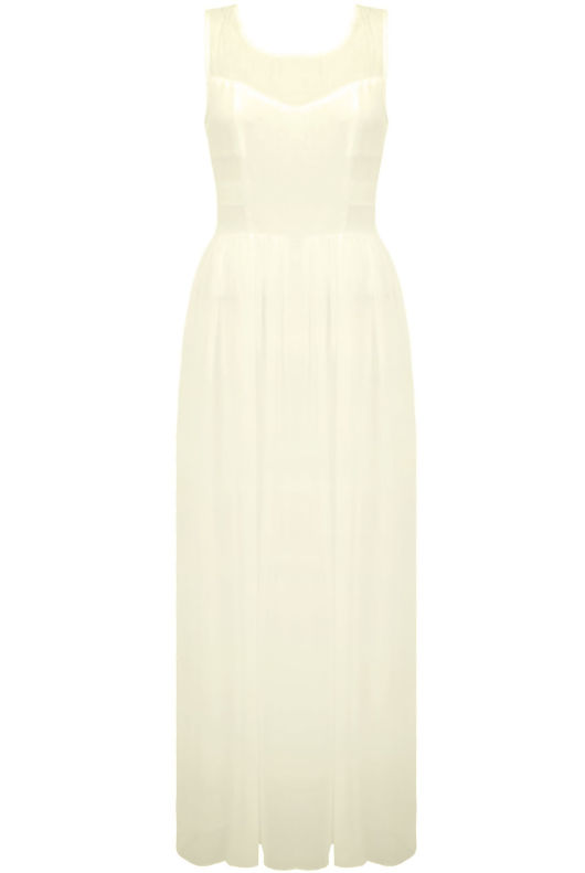 Cream Net Panel Detail Back Zip Up Maxi Dress