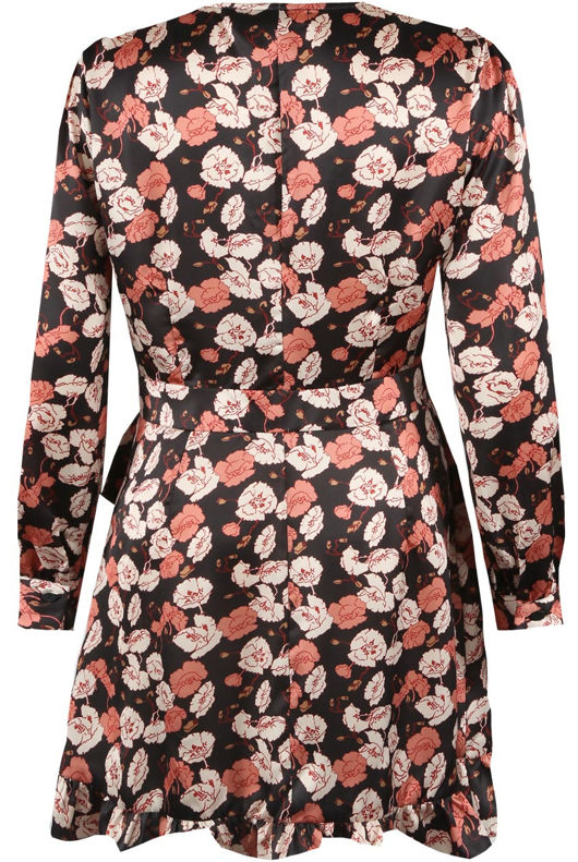 Black Floral Print Wrap Dress
