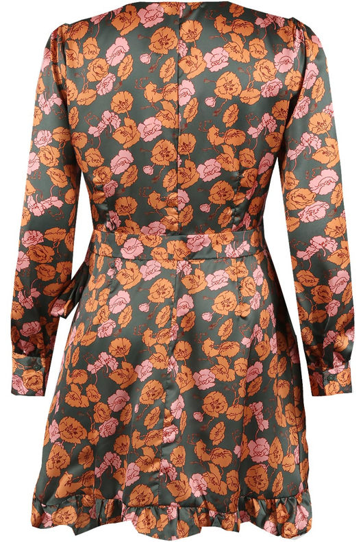 Green Floral Print Wrap Dress