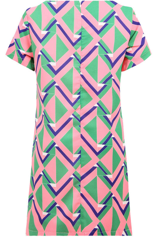 Pink & Green Triangle Print Shift Dress