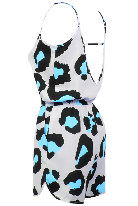 Blue & Cream Animal Print Open Back Playsuit