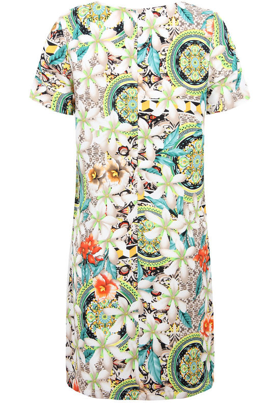 Multicolour Floral Print Back Zip Up Shift Dress