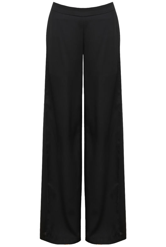 Black Sides Cut Detailed Palazzo Trouser
