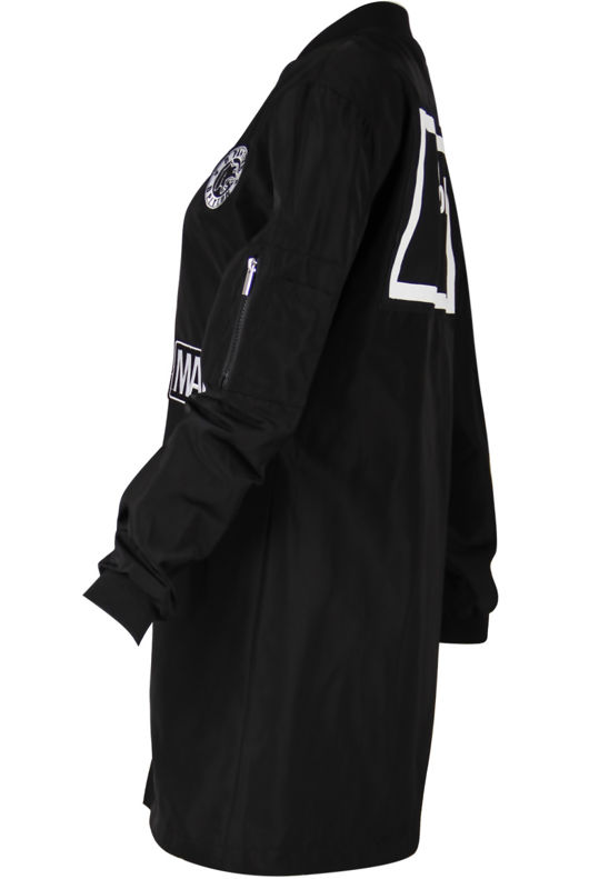 Black Slogan Long Bomber Jacket