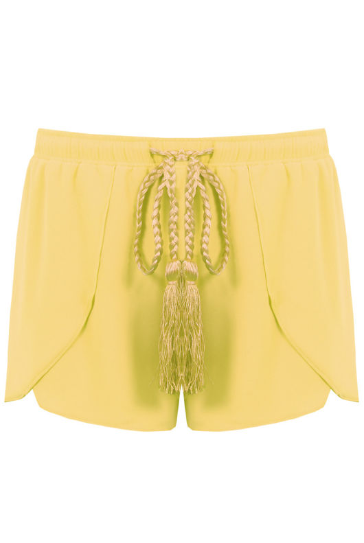 Yellow Front Tie Up Detail Layered Shorts