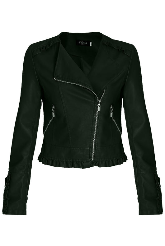 Green Faux Leather PU Cropped Jacket