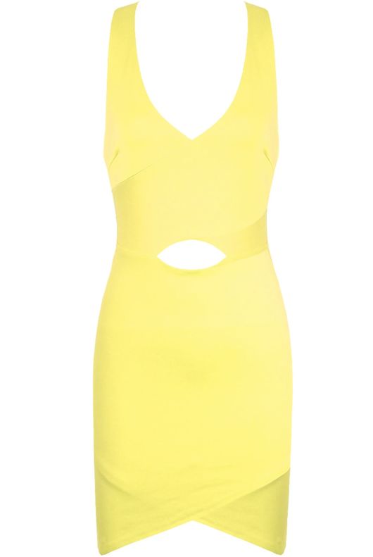 Yellow Cut Out Bodycon Mini Dress