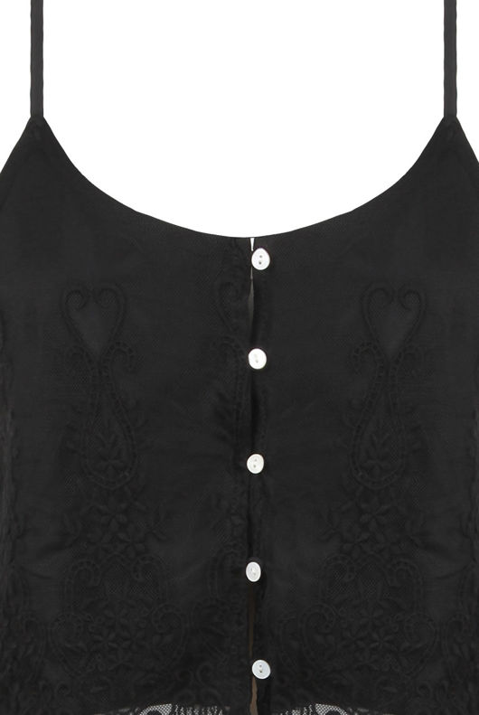 Black Lace Detail Front Button Up Top & Shorts Set