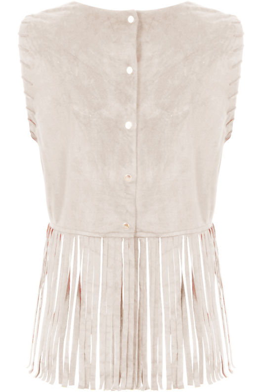 Cream Fringe Detail Sleeveless Top