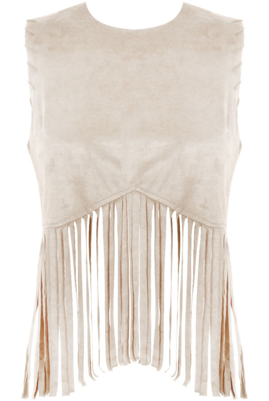 Cream Fringe Detail Sleeveless Top