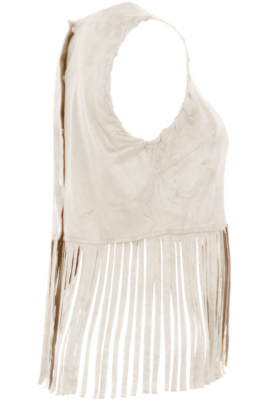 Cream Fringe Detail Sleeveless Top