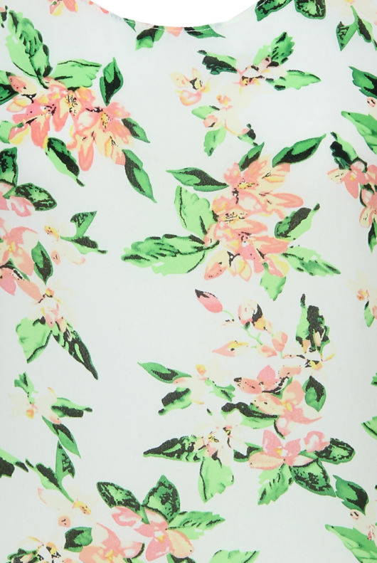 Green Flower Print Sleeveless Tops