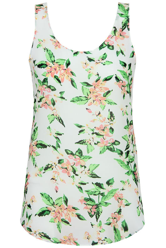 Green Flower Print Sleeveless Tops
