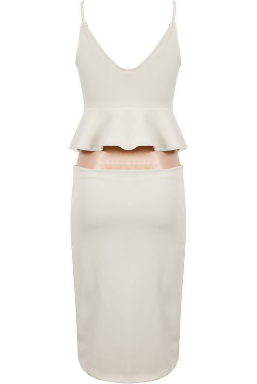 Cream Peplum Cami and Curved Hem Skirt Set