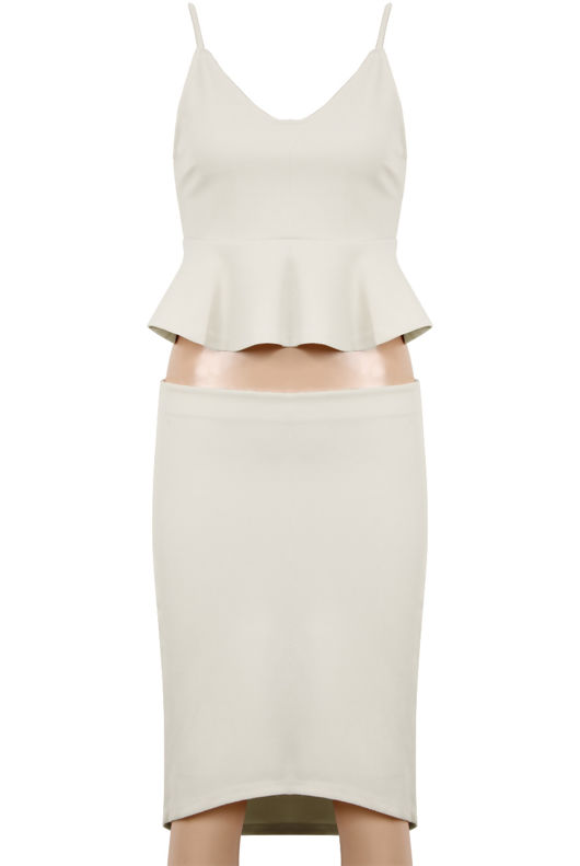 Cream Peplum Cami and Curved Hem Skirt Set