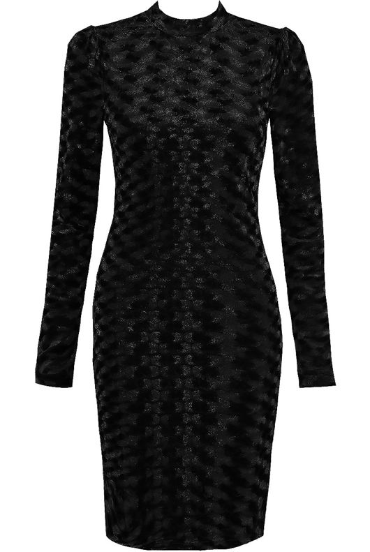 Black Velvet Contrast Textured Midi Dress