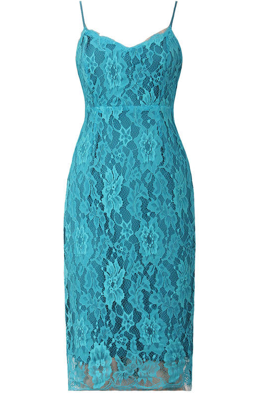 Turquoise Lace Floral Print Lined Bodycon Dress
