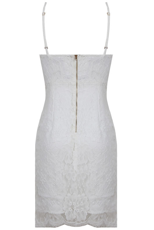 White Block Colour Lace Bodycon Mini