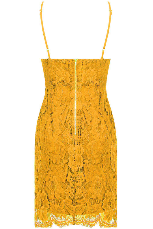Mustard Block Colour Lace Bodycon Mini 