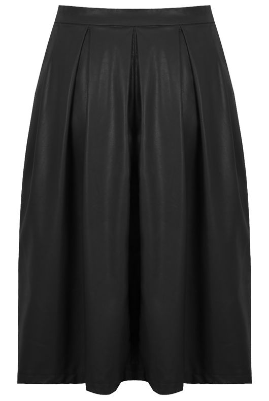 Black PVC Box Pleat  Midi Skirt
