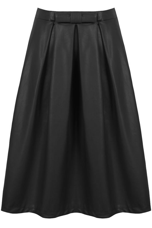 Black PVC Box Pleat  Midi Skirt