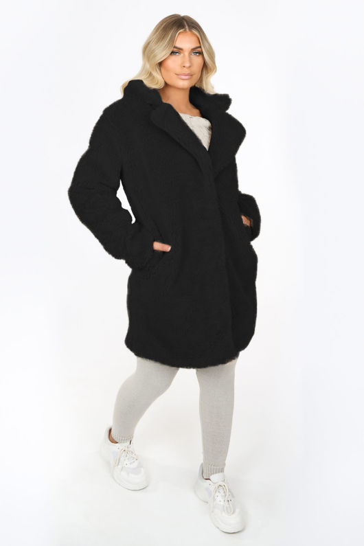 Black Oversized Borg Teddy Coat