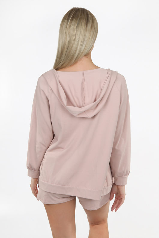Dusky Pink Cami Short And Hoodie Set