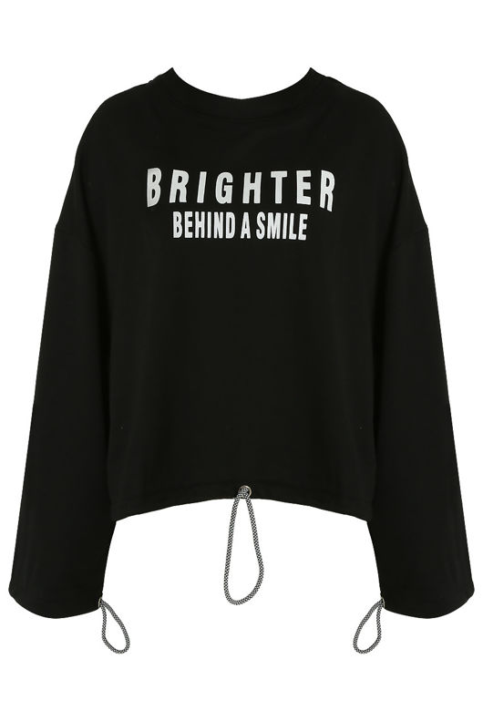 Black Printed Loose Sleeves Jumper