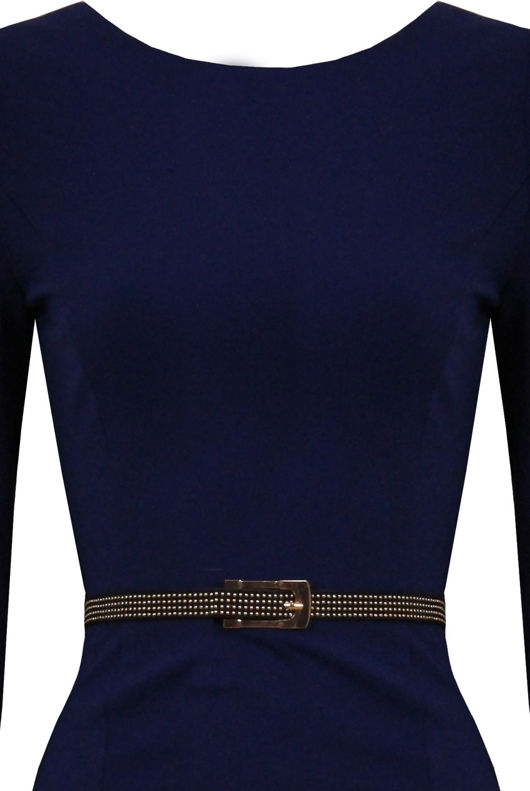 Blue Belted Open Back Bodycon Dress 