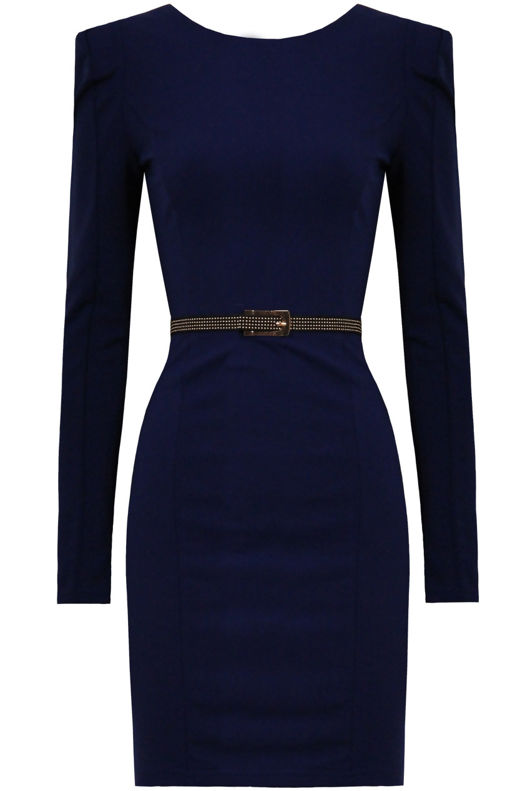 Blue Belted Open Back Bodycon Dress 