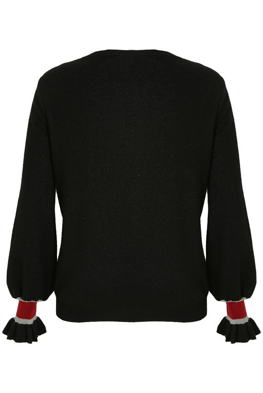 Black Ruffle Wrap Cuffs Metallic Jumper 