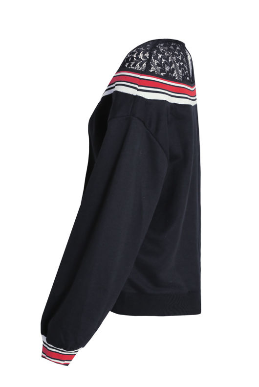 Navy Contrast Floral Lace Back Button Up Knitted Jumper