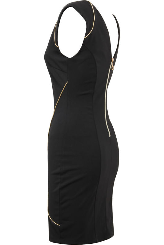 Black Bodycon Dress With Gold Trim