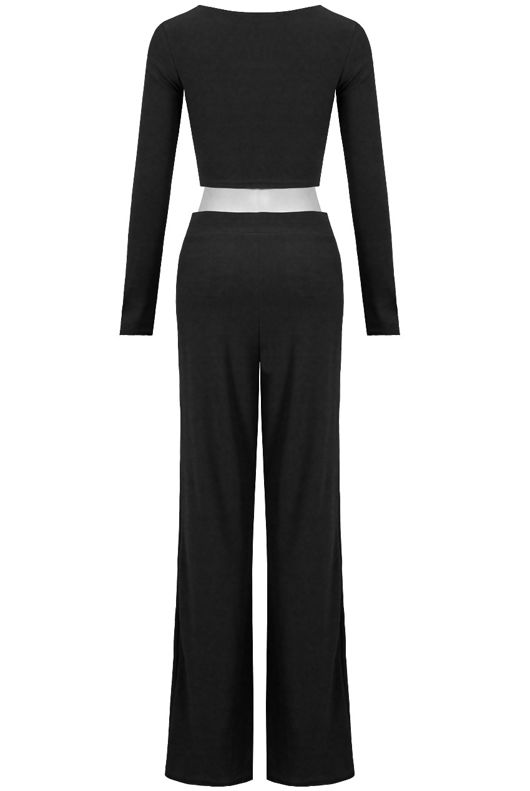 Black Soft Touch Knot Crop Top & Pleated Palazzo Trouser Set