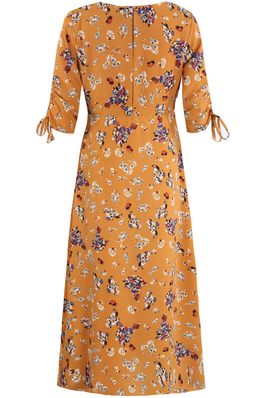 Mustard Floral  Button Up Skater Maxi Dress