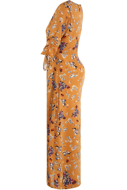 Mustard Floral  Button Up Skater Maxi Dress