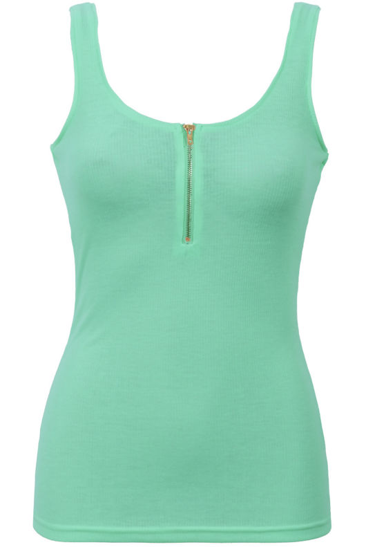 Mint Zip Detail Ribbed Vest