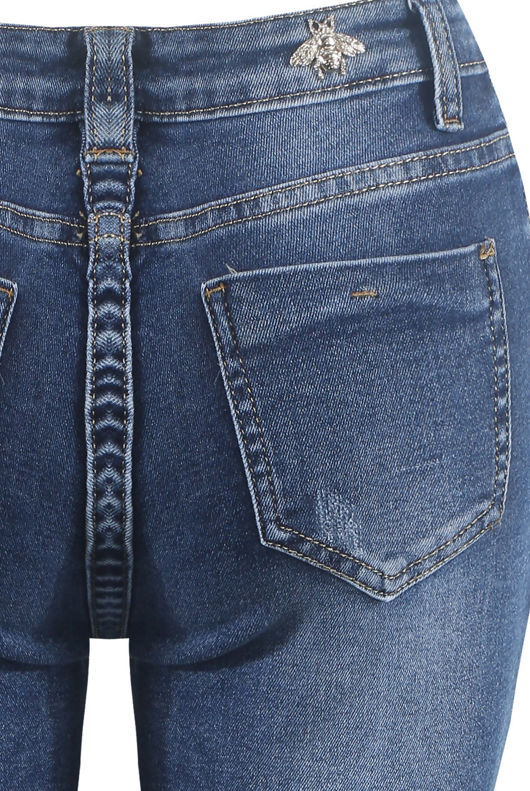 Denim Blue Frayed Flare Jeans