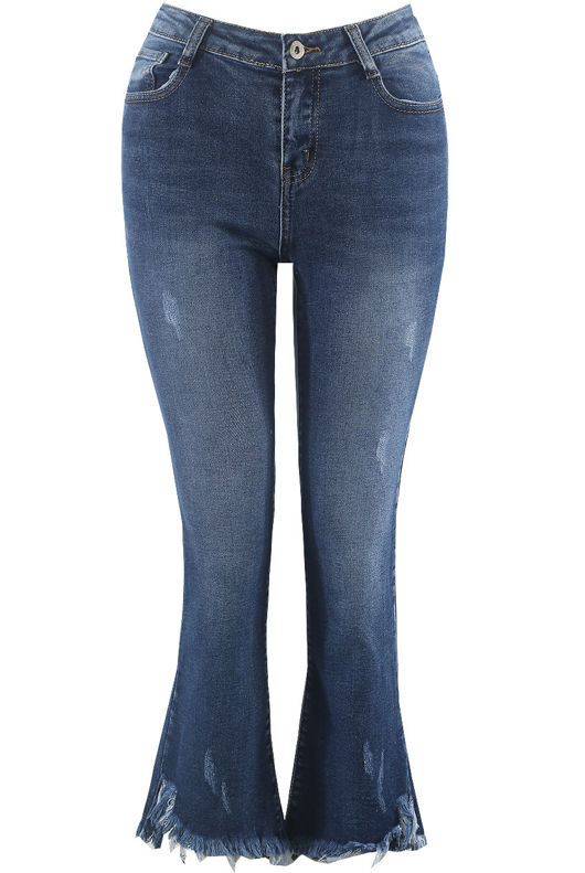 Denim Blue Frayed Flare Jeans
