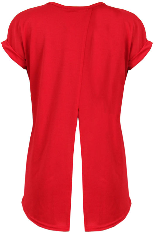 Red Coloured Split Back Short Sleeves Top