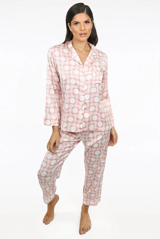 Pink Print Silk Pyjama Set