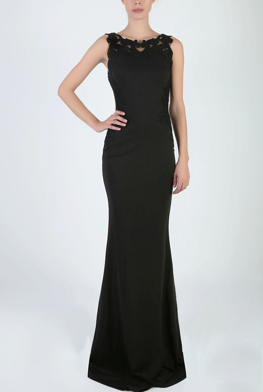 Black Paisley Embroidery Netted Maxi Dress