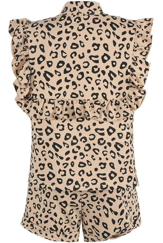 Beige Animal Print Frilled Top And Shorts Set