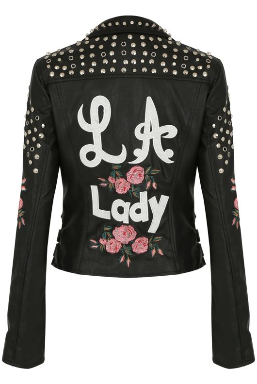 LA Lady Studs & Embroidered Biker Jacket