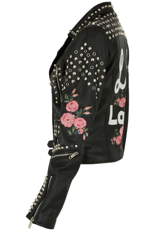 LA Lady Studs & Embroidered Biker Jacket
