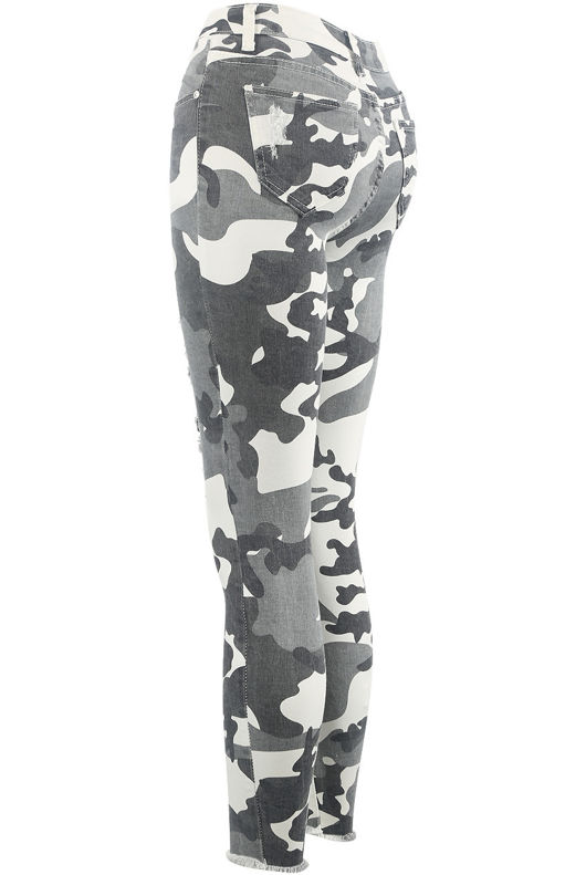 Grey Camouflage Ripped Denim Jeans