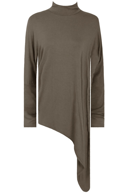 Khaki Roll Neck Jersey Asymmetric Top