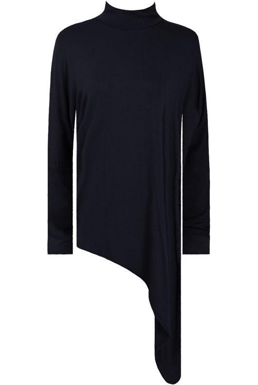 Navy Roll Neck Jersey Asymmetric Top
