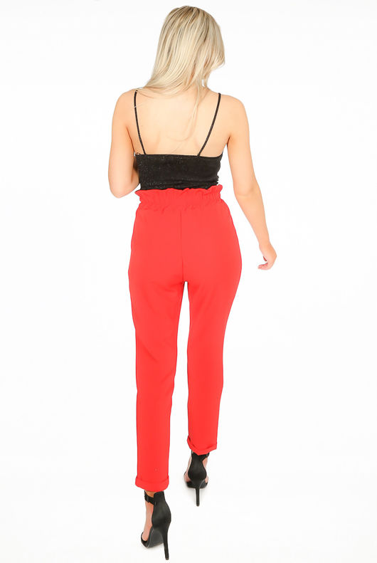 Red Paper Bag Trousers With Pleat